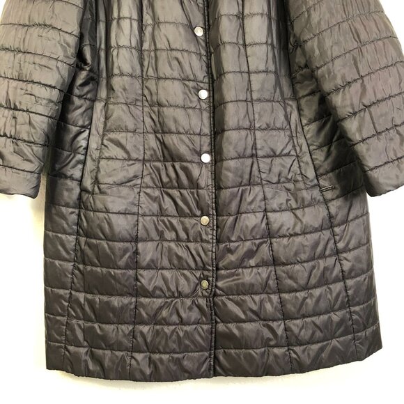 Lands' End Black Long Puffer Coat Women's 16W Snap Button Fall Winter Warm Cozy - Picture 3 of 12